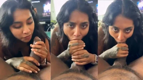 Nri Desi Hot Babe With Tattoos Giving Crazy Eye Contact While Sucking a Huge Black Cock
